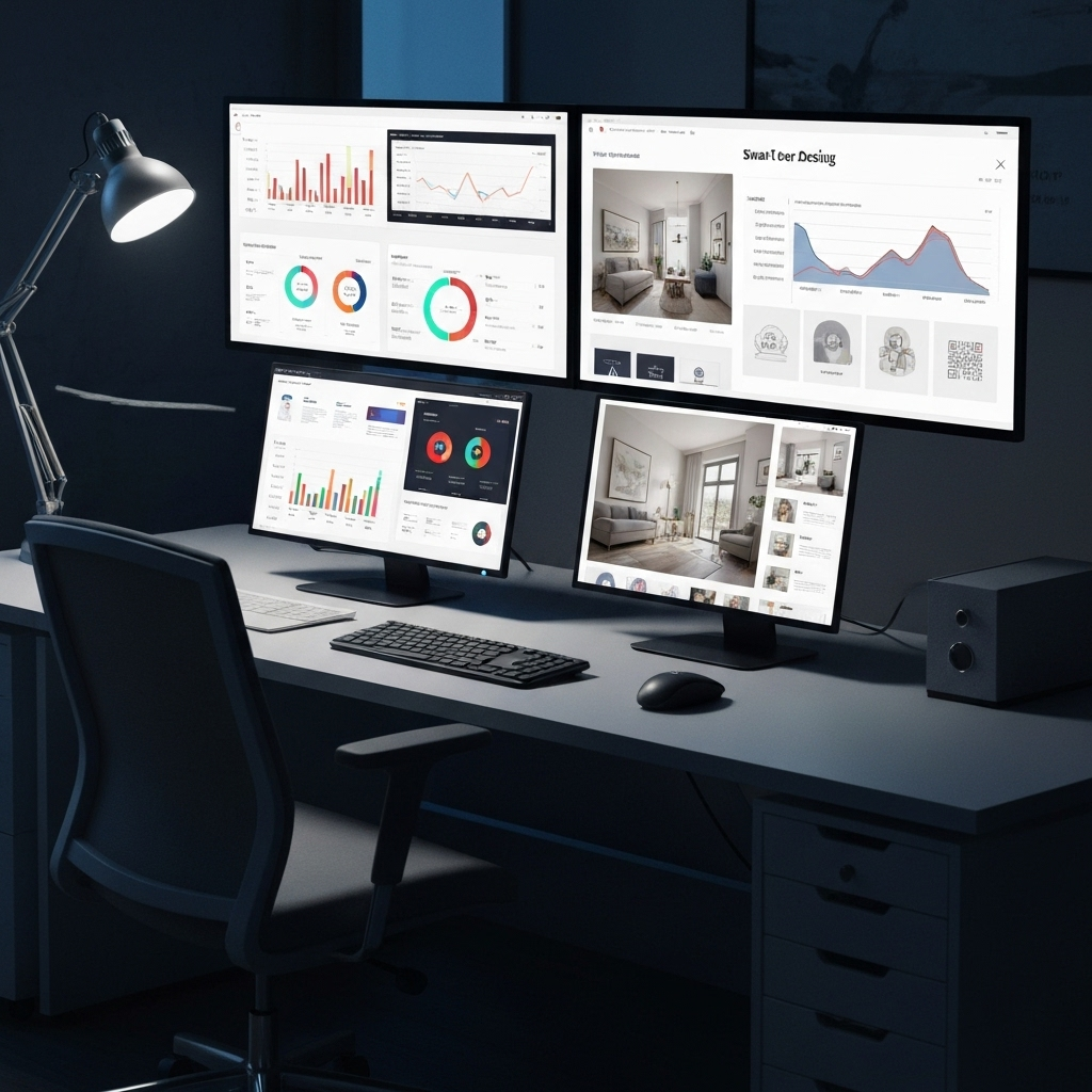 Marketing analytics dashboard and creative design mockups